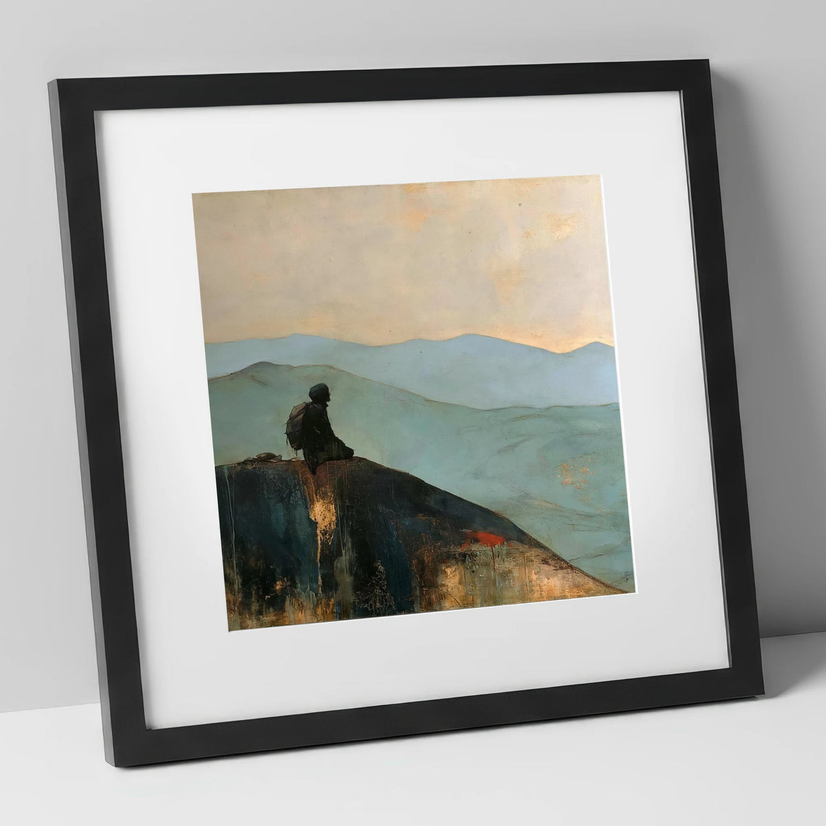 Silhouetted Walker on Blencathra Escarpment lake district fell art print in black frame