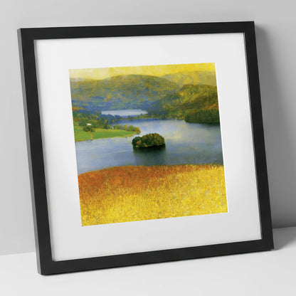 Luminous Grasmere From The Fells lake district lake art print in black frame