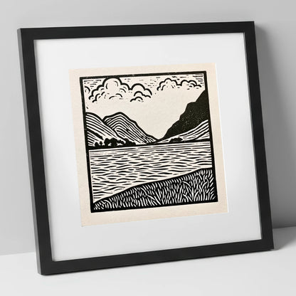 Ullswater in Monochrome lake district lake art print in black frame