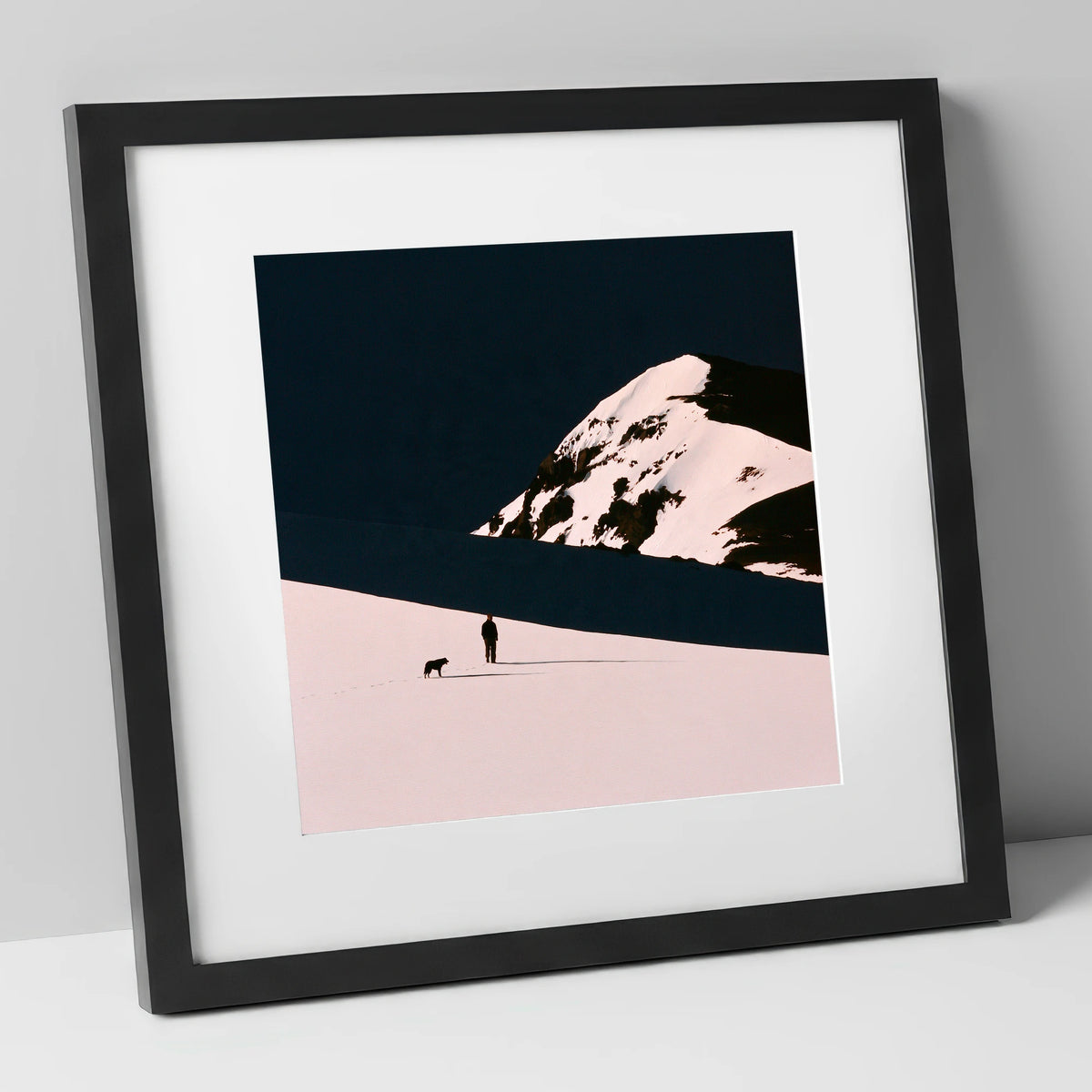 Winter Dog Walk Beneath Skiddaw gifts for dog walkers art print in black frame