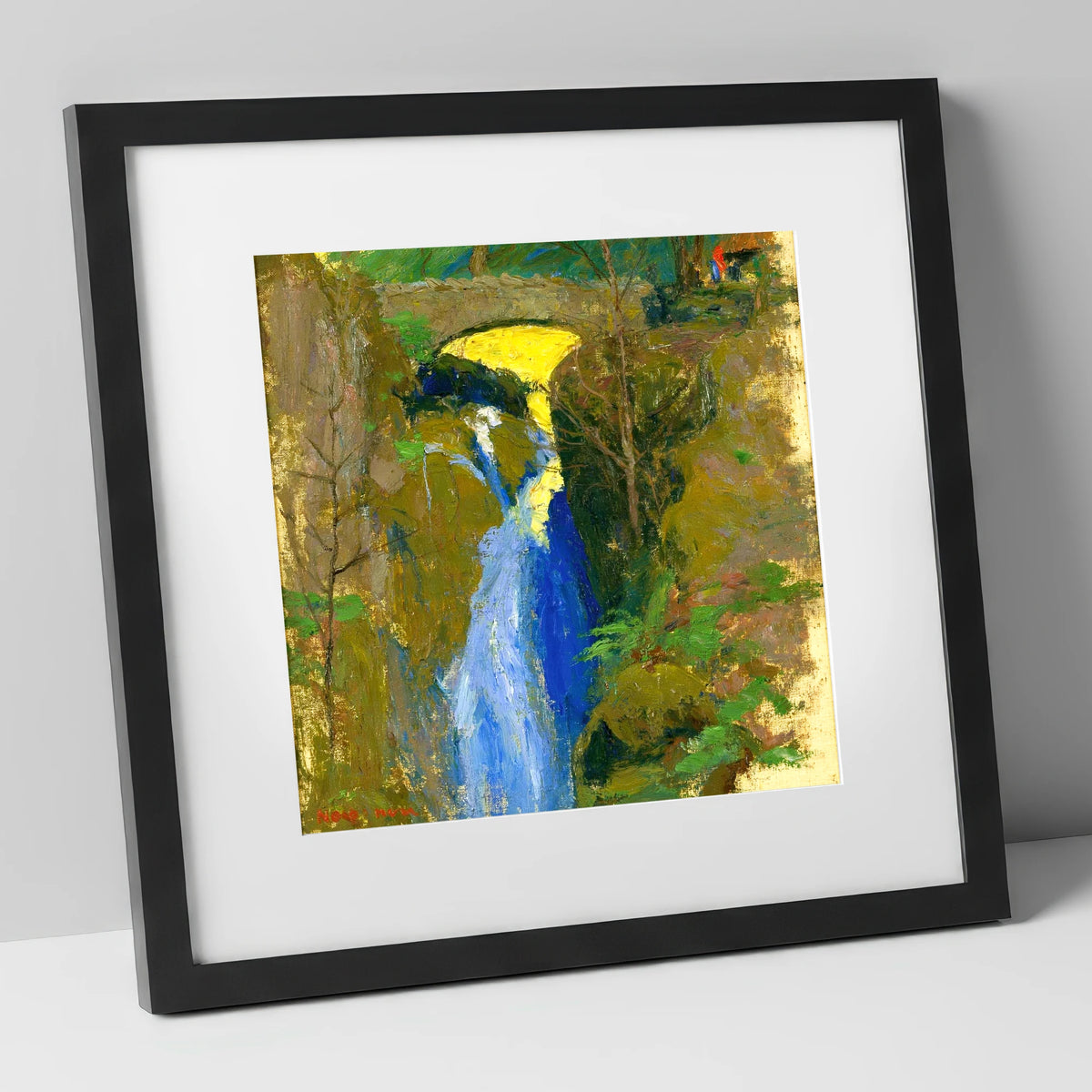 Vivid Blue Cascade at Aira Force lake district waterfall art print in black frame