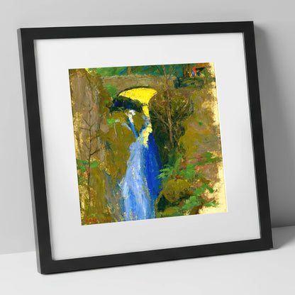 Vivid Blue Cascade at Aira Force lake district waterfall art print in black frame