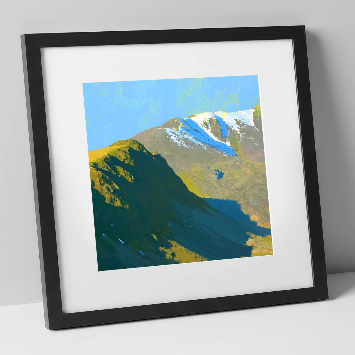 Winter Sun on Slight Side lake district fell art print in black frame