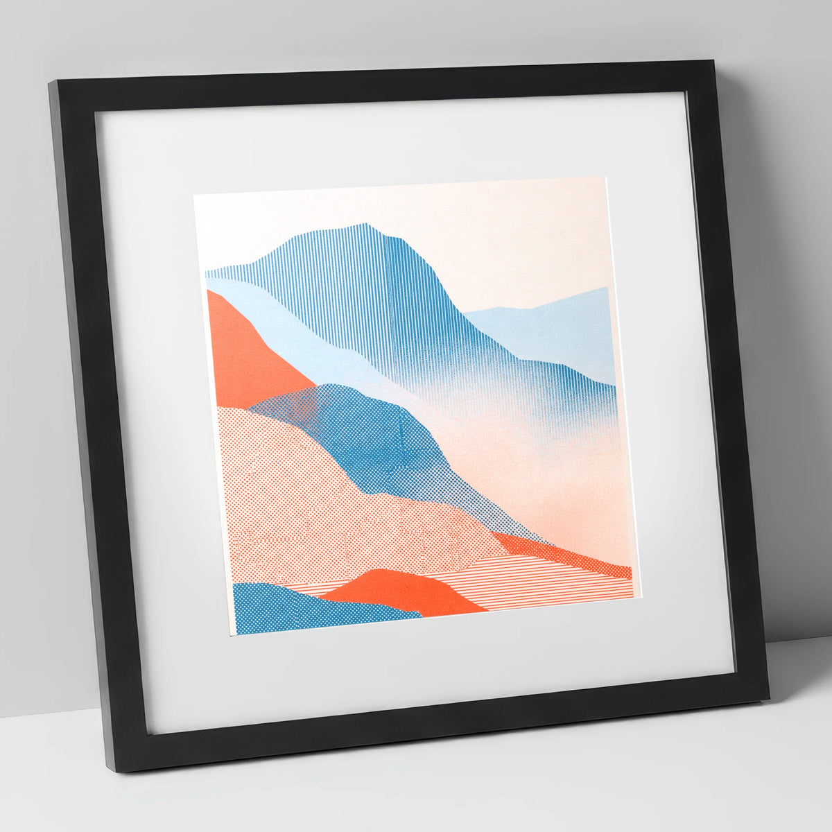 Great Langdale in Blue and Coral lake district valley art print in black frame