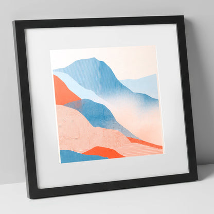 Great Langdale in Blue and Coral lake district valley art print in black frame