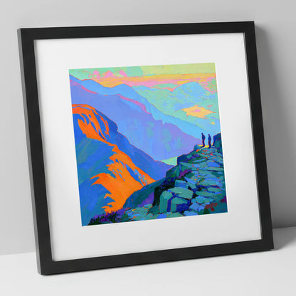 Vibrant Sunlight on the Summit lake district fell art print in black frame