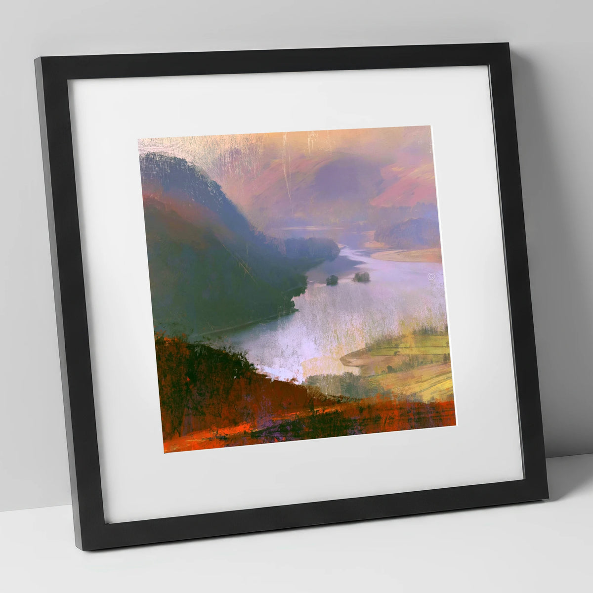 Winding Ullswater from the Fells lake district lake art print in black frame