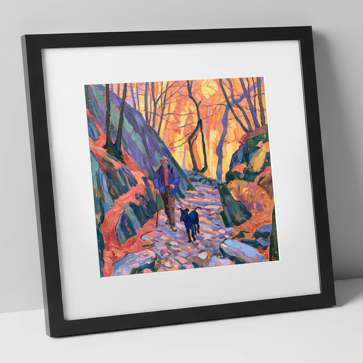 Vibrant Aira Force Dog Walk gifts for dog walkers art print in black frame