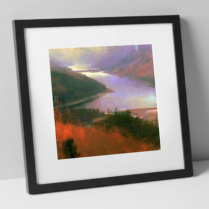 Thirlmere Reservoir Under Violet Skies lake district lake art print in black frame