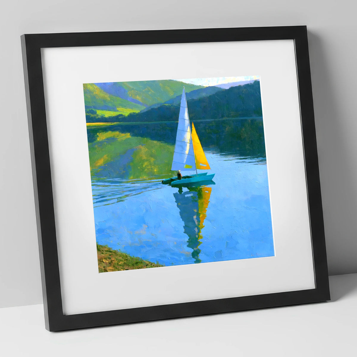 Vivid Sails on a Breezy Lake lake district walking art print in black frame