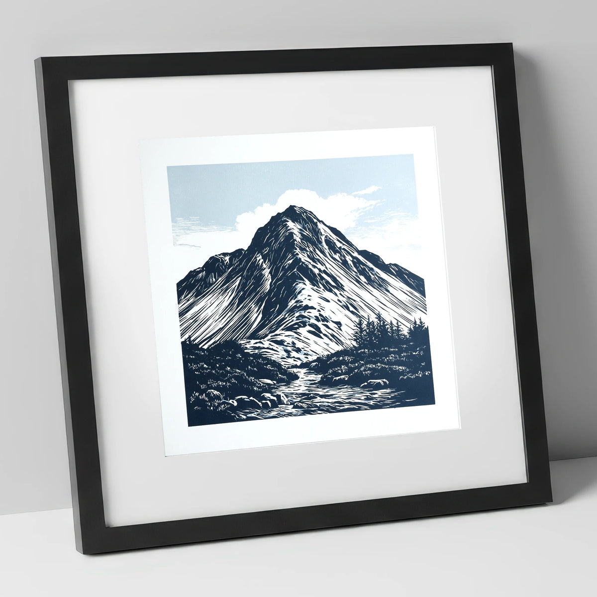 Great Gable in Deep Navy lake district fell art print in black frame