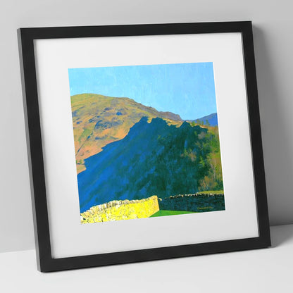 Grange Fell Ridge Bold Shadows lake district fell art print in black frame