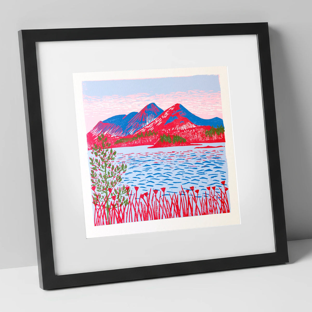 Vibrant Catbells Across The Water lake district fell art print in black frame