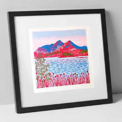 Vibrant Catbells Across The Water lake district fell art print in black frame