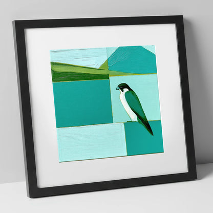 Peregrine Falcon Against Teal Fells lake district wildlife art print in black frame