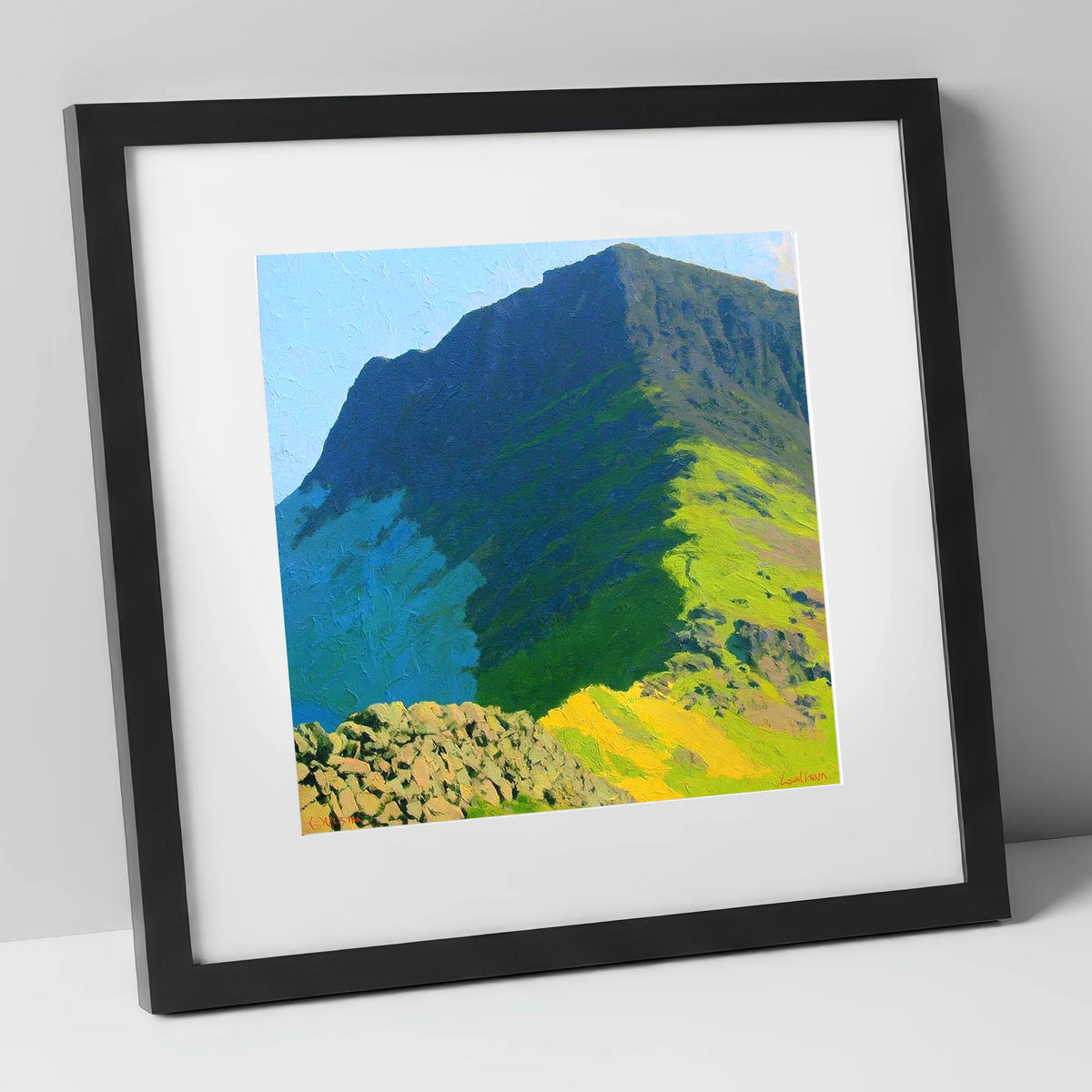 Blue Shadows on Haystacks Ridge lake district fell art print in black frame