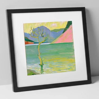 Vibrant Buttermere Lone Tree lake district lake art print in black frame
