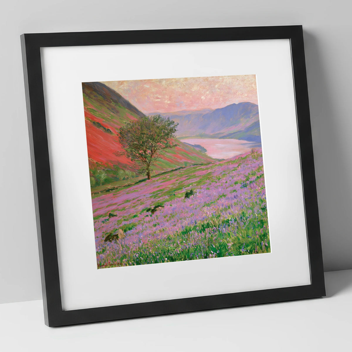 Lavender Fells Above Crummock Water lake district lake art print in black frame