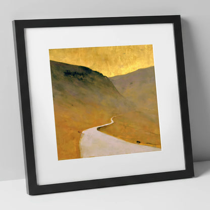 Winding Pass in Golden Light lake district valley art print in black frame