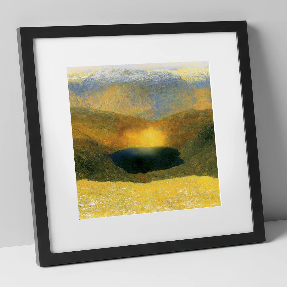 Golden Light Over Easedale Tarn lake district lake art print in black frame