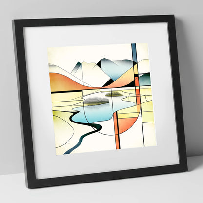 Abstract Geometric Elter Water lake district lake art print in black frame