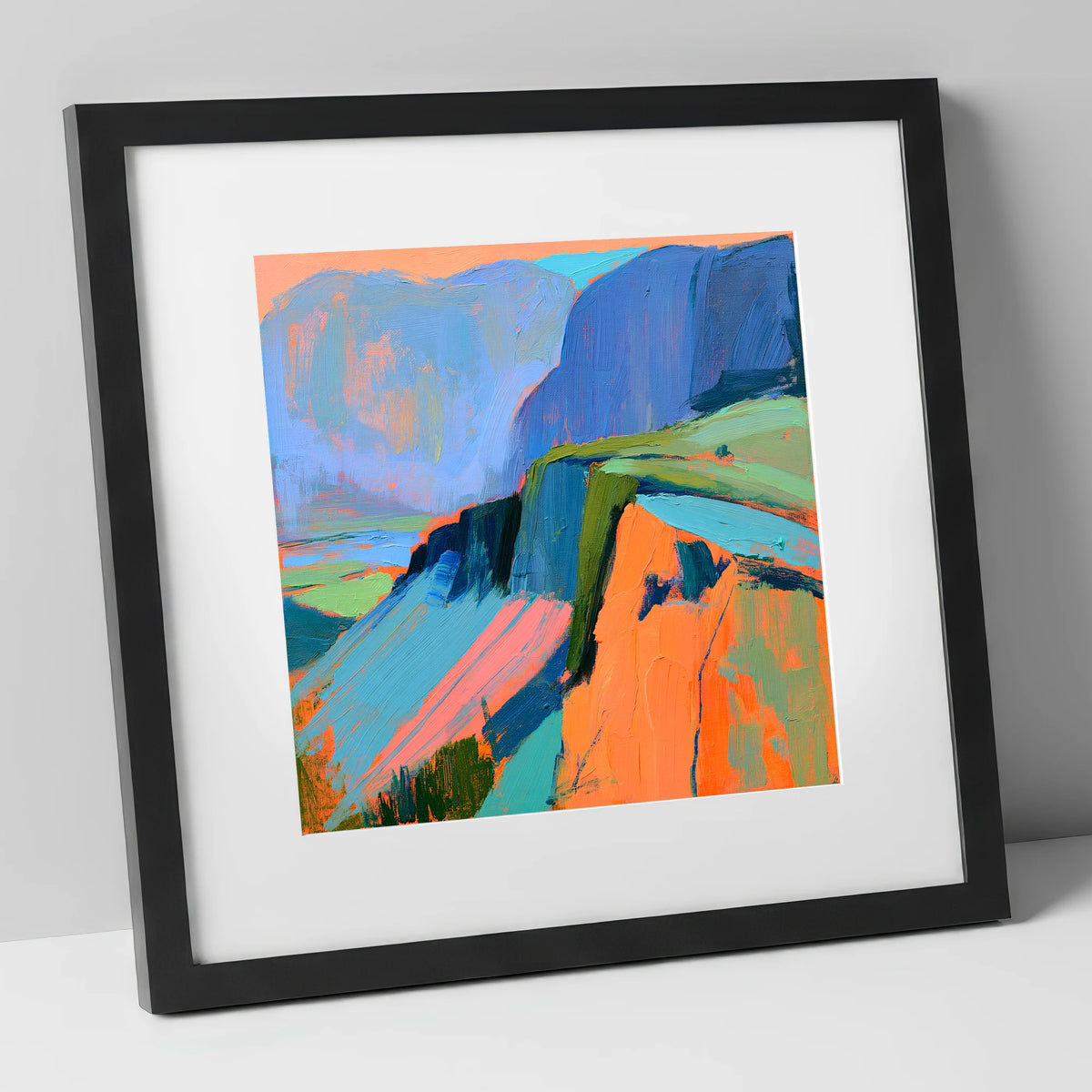 Vivid Mountain Ridge In Mist lake district fell art print in black frame