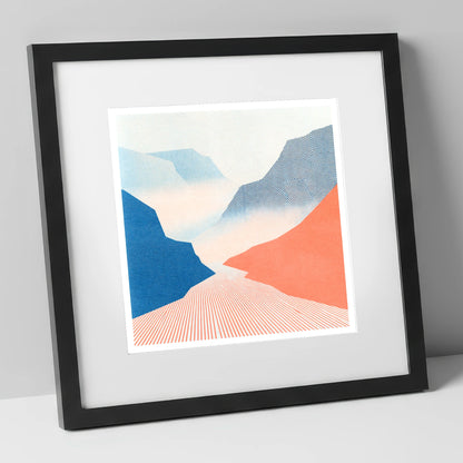 Honister Pass in Bold Coral lake district valley art print in black frame