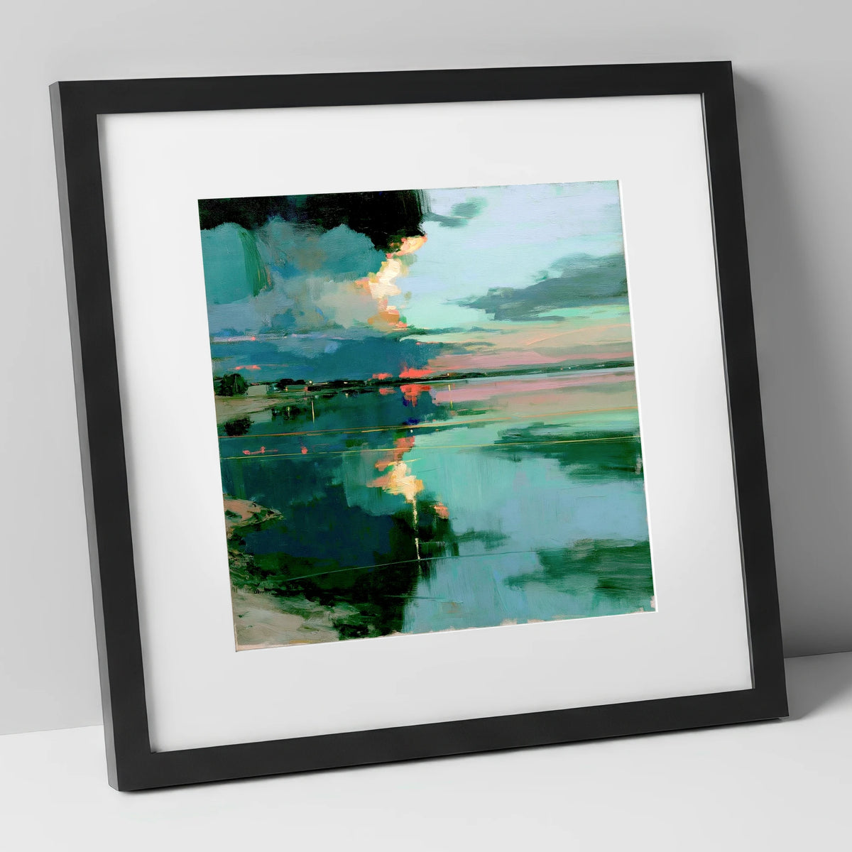 Fiery Sky Lake Reflections lake district lake art print in black frame