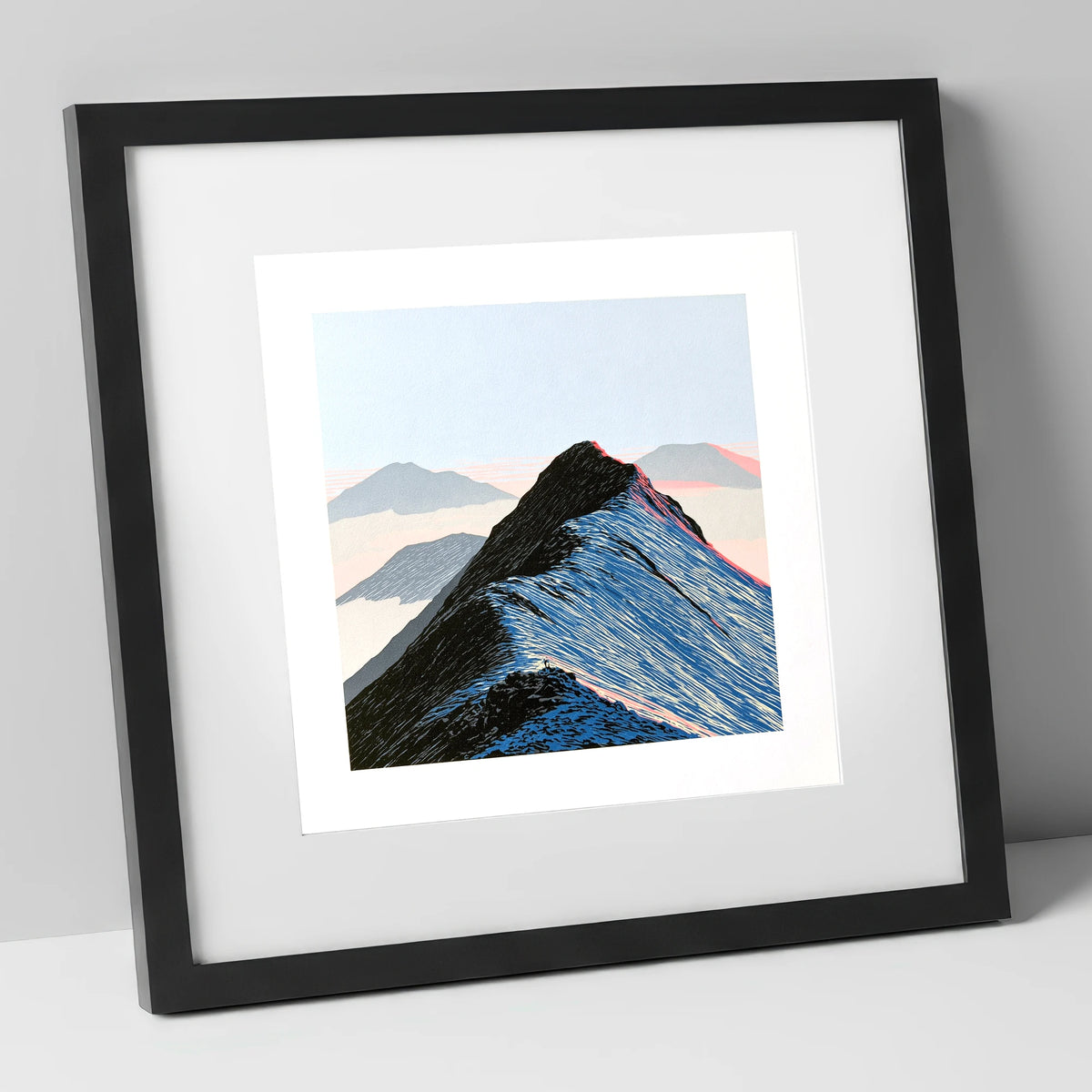 High Mountain Ridge Above Mist lake district fell art print in black frame