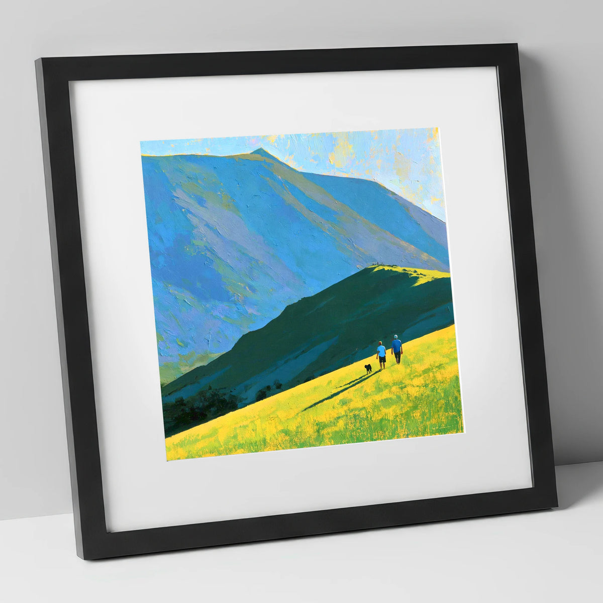 Sunlit Dog Walk Below Blencathra gifts for dog walkers art print in black frame