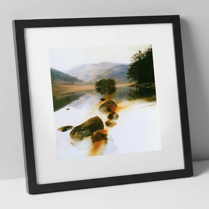 Copper Shallows at Rydal Water lake district lake art print in black frame