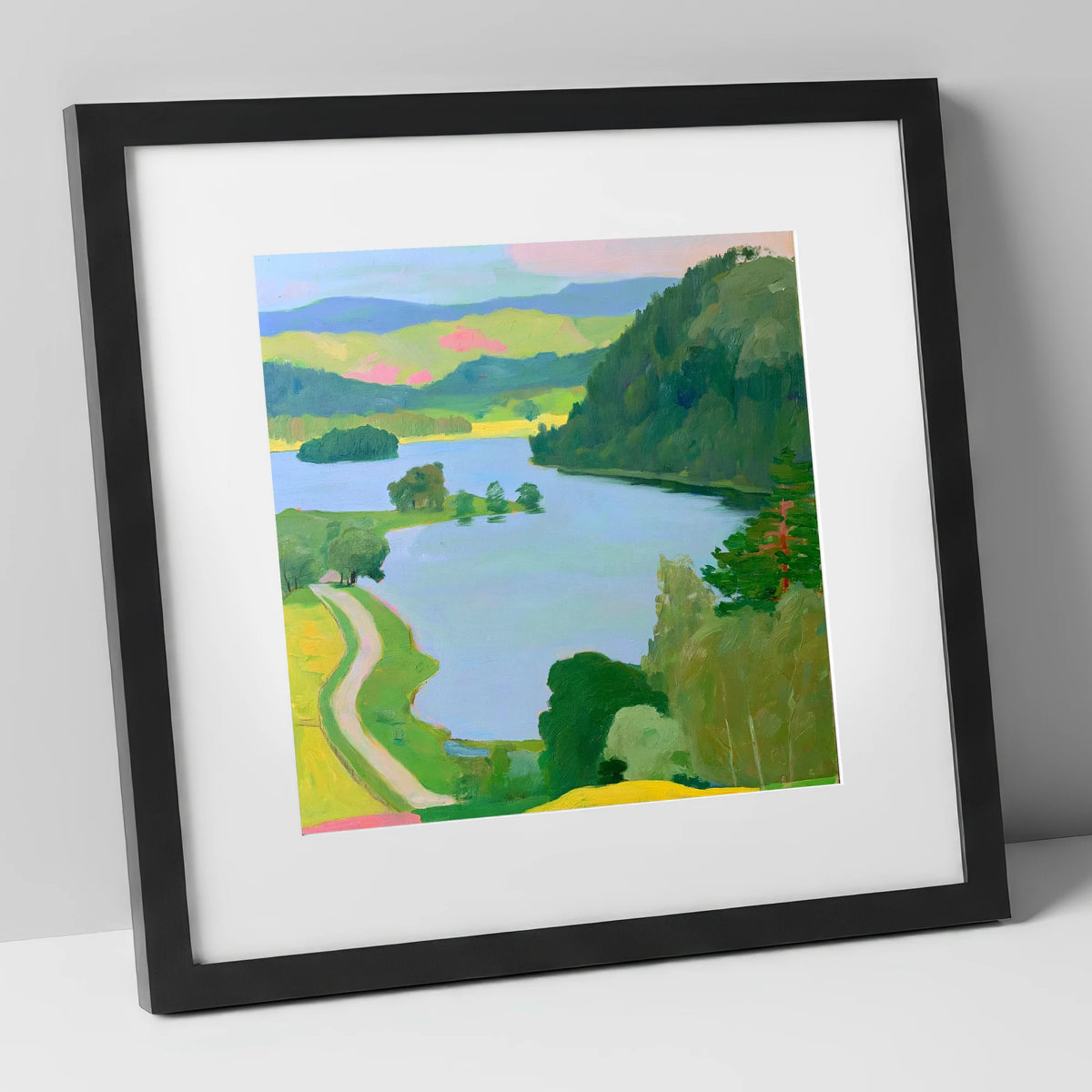 Vibrant Rydal Water Lakeside Path lake district lake art print in black frame