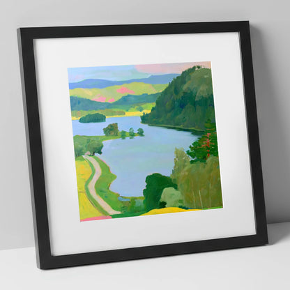 Vibrant Rydal Water Lakeside Path lake district lake art print in black frame