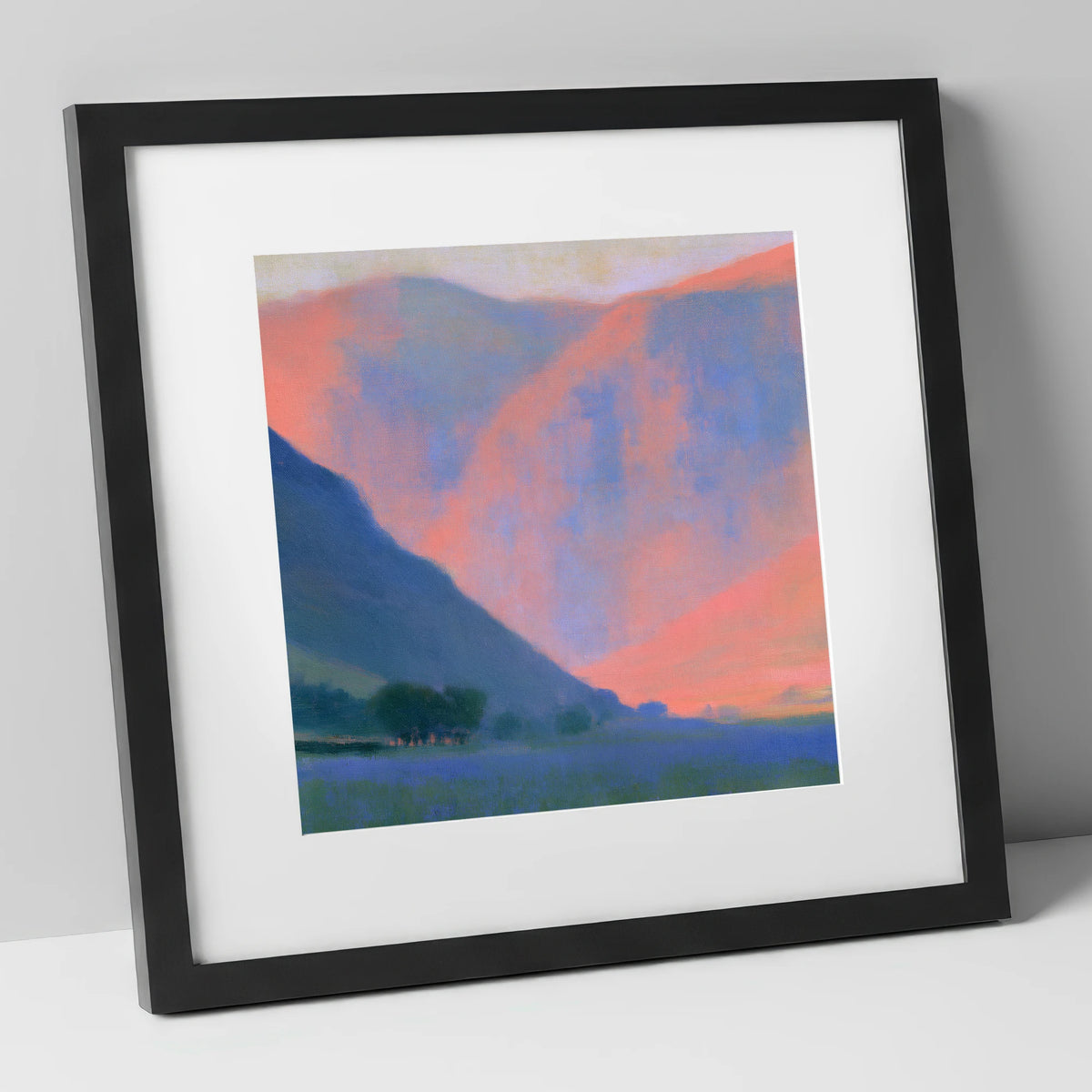 Pink Twilight Fell Valley lake district valley art print in black frame