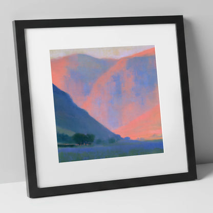 Pink Twilight Fell Valley lake district valley art print in black frame