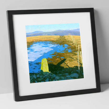 Sunlit Frozen Pool on Ullscarf lake district fell art print in black frame