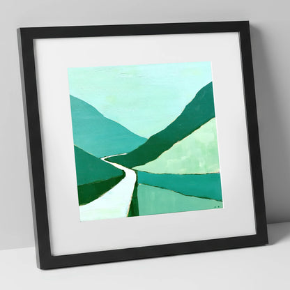 Vibrant Green Honister Pass lake district valley art print in black frame
