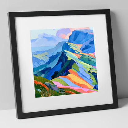 Vivid Hues On Misty Ridge lake district fell art print in black frame