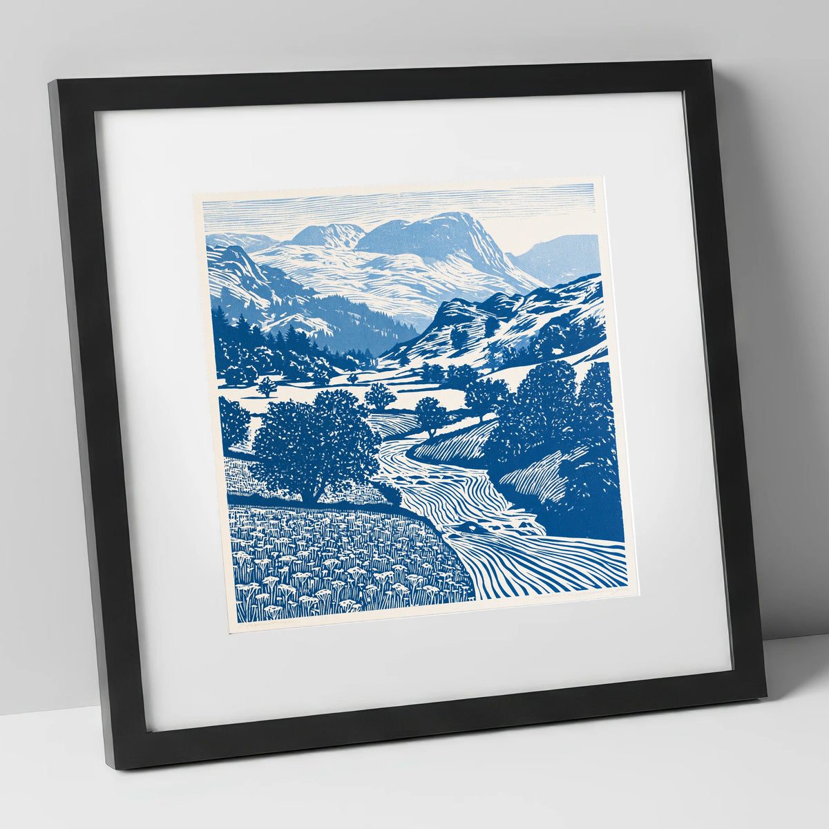 Cobalt Blue Eskdale Valley lake district valley art print in black frame