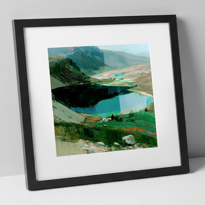 Dark Fell and Turquoise Tarn lake district fell art print in black frame