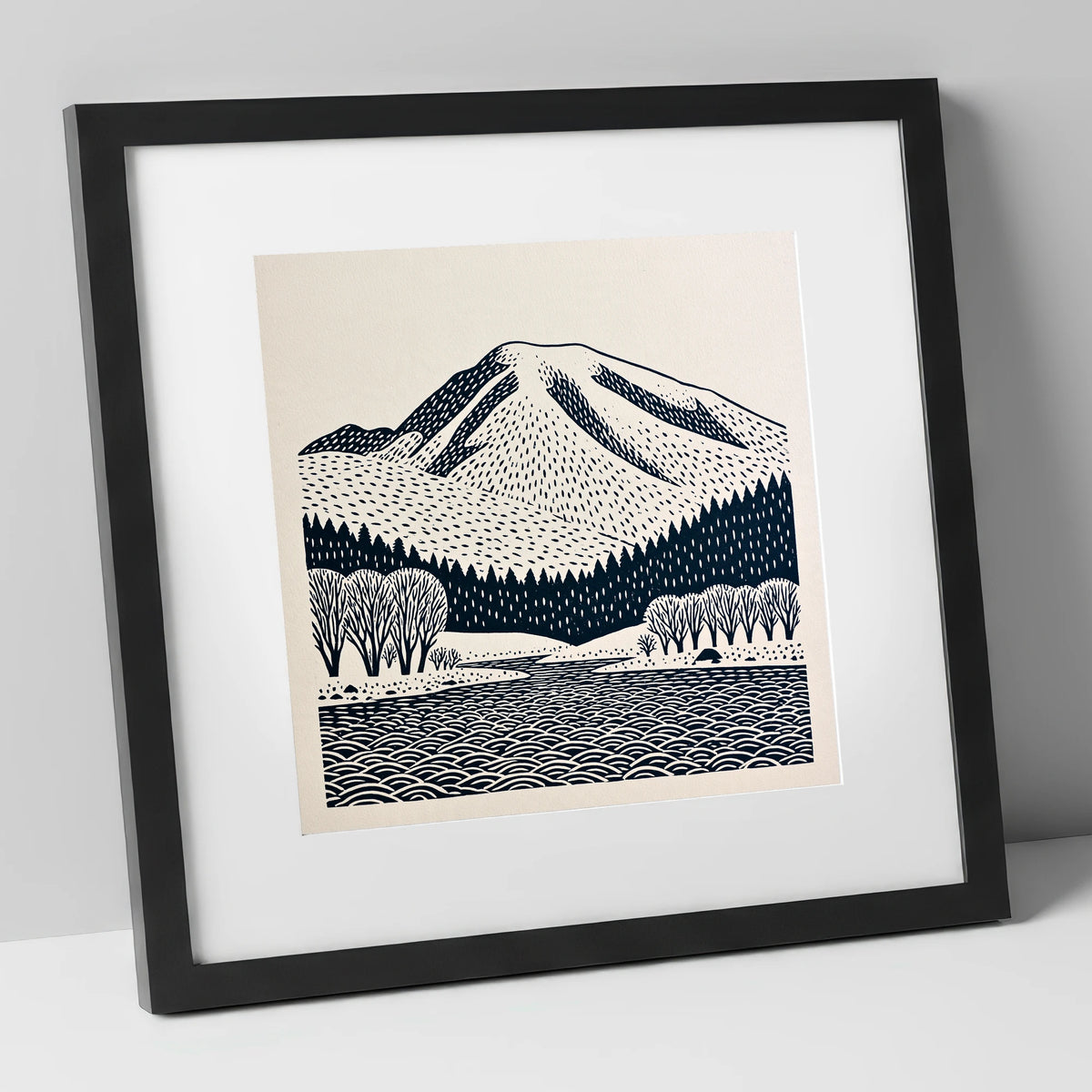 Graphic Skiddaw Mountain Scene lake district fell art print in black frame