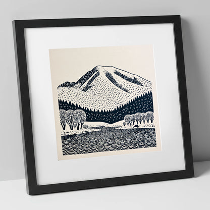 Graphic Skiddaw Mountain Scene lake district fell art print in black frame