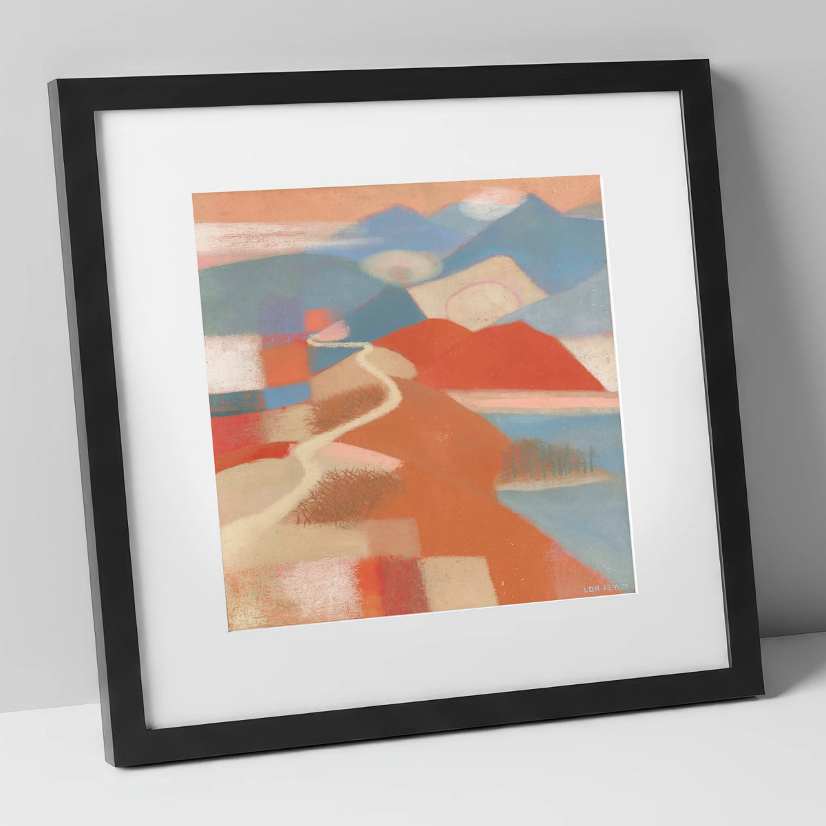 Terracotta Ridge on Cat Bells lake district fell art print in black frame