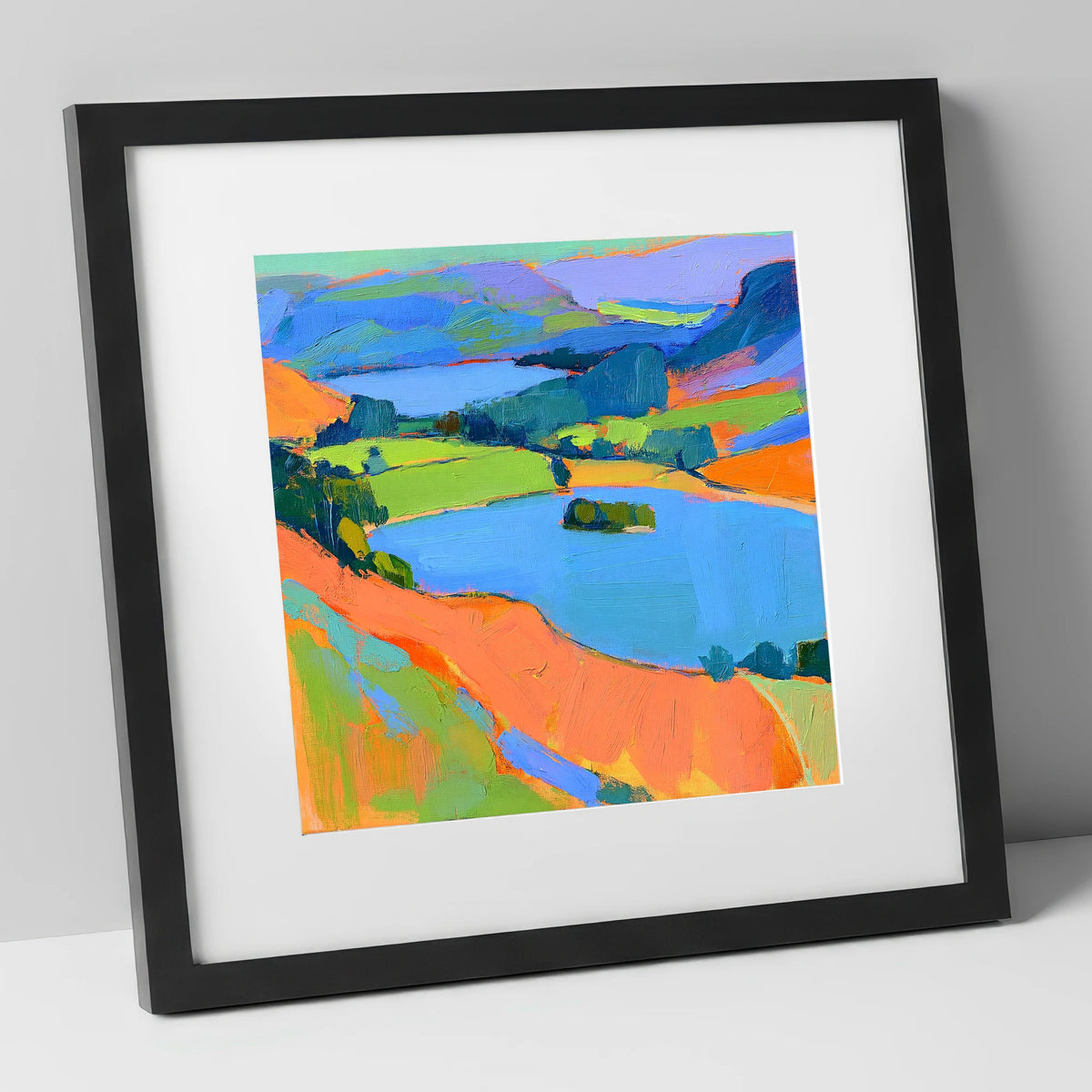 Vivid Bracken Above Grasmere lake district lake art print in black frame