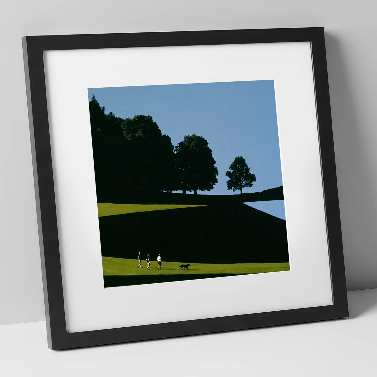 Tarn Hows Dog Walk Silhouettes gifts for dog walkers art print in black frame