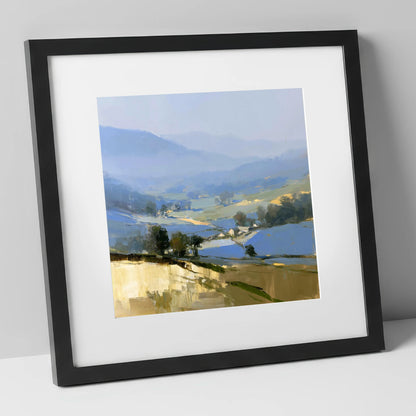 Morning Light on Misty Valley lake district sky art print in black frame