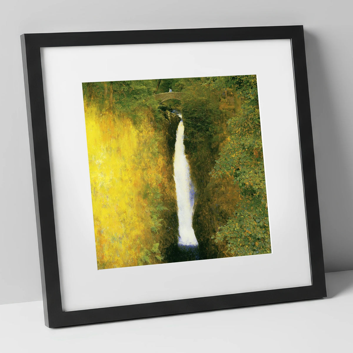 Aira Force Waterfall Sunlit Gorge lake district waterfall art print in black frame