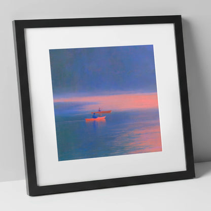 Twilight Kayaks on the Lake lake district walking art print in black frame