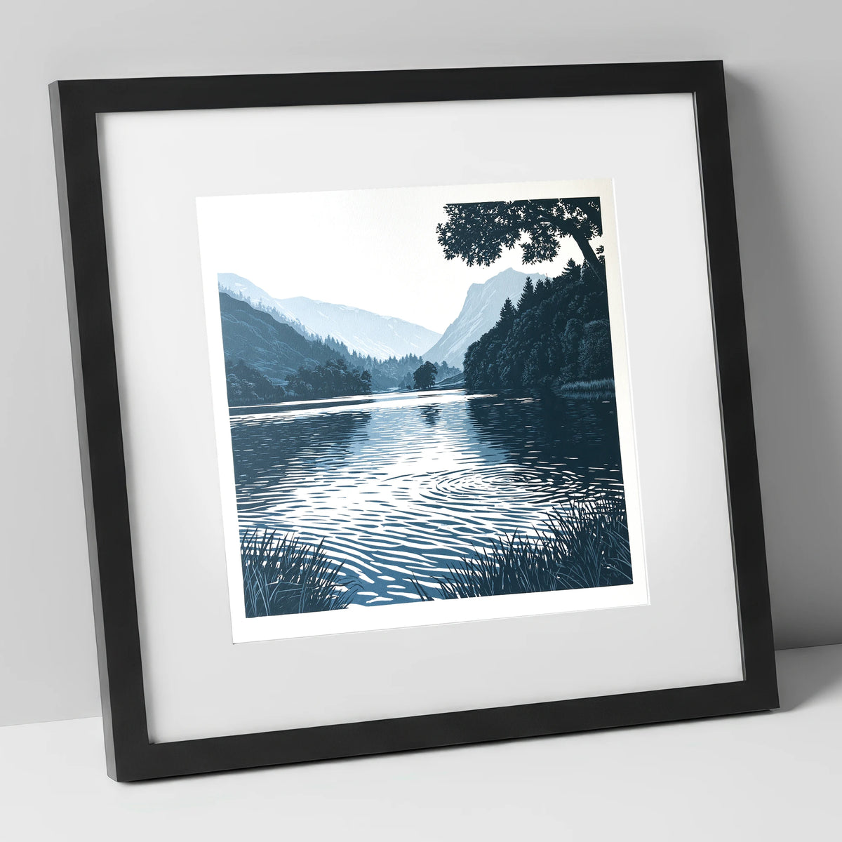 Lake Ripples at First Light lake district lake art print in black frame