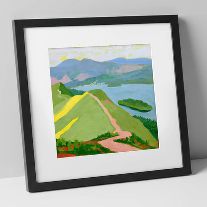 Vivid Derwentwater from Cat Bells lake district fell art print in black frame